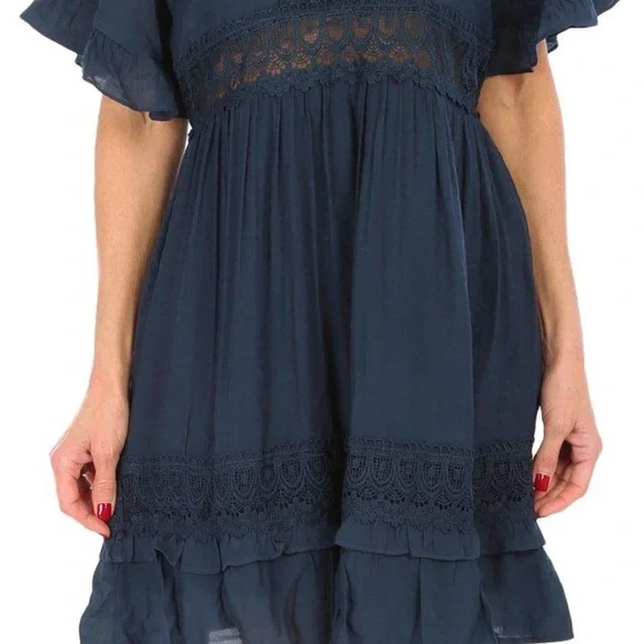 COPY - Wishlist Apparel Women's Lace Insert Tie Back Dress Blue Size. S - Picture 3 of 3